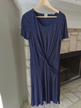 Halston Heritage Navy Twist-Front Midi Dress
